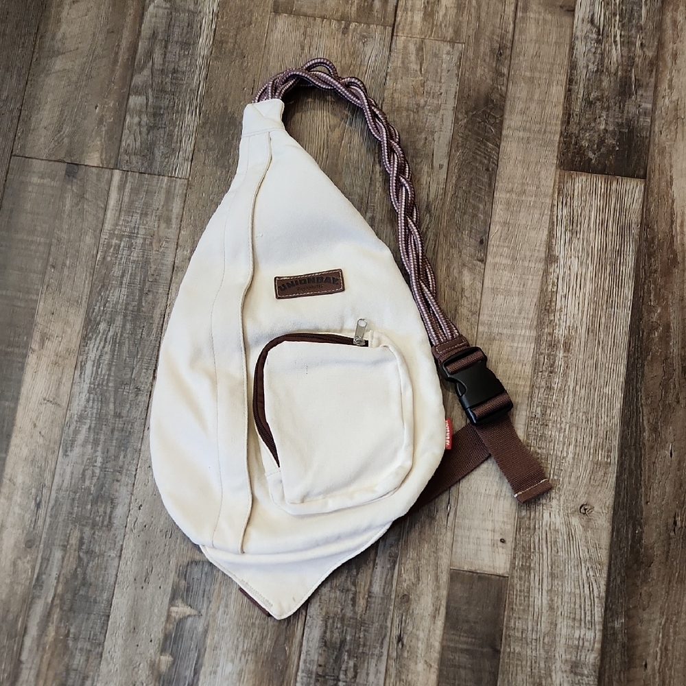 Unionbay Cream & Brown Sling Bag Pink &‎ Blue Braided Strap Neutral School